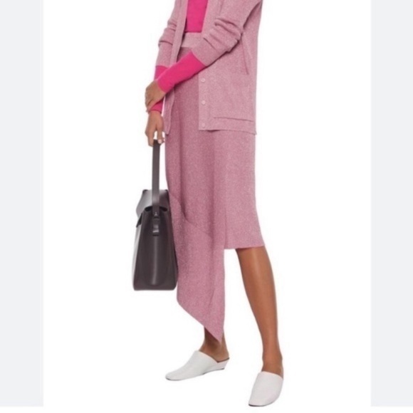 ✅ Stella McCartney Skirt Assymetric Midi Stretch Knit in Metallic Pink - Picture 1 of 9